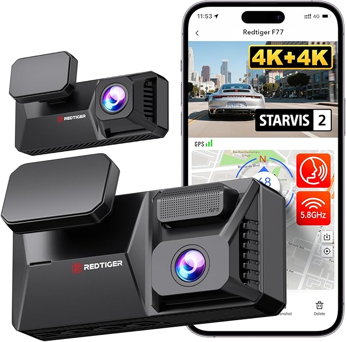 REDTIGER F77 4K+4K Dash Cam Front and Rear, Dual STARVIS 2 IMX678 HDR, Built-in by REDTIGER
