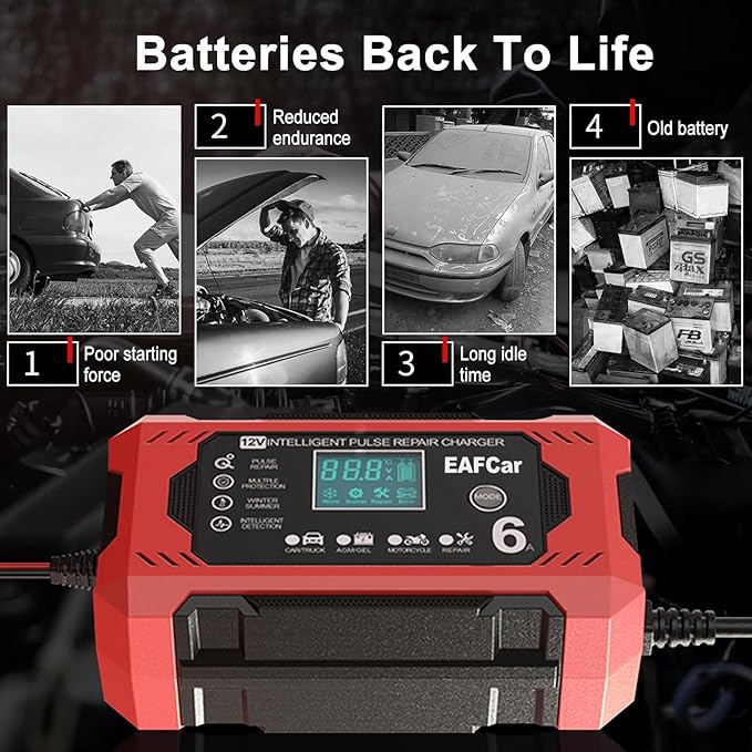 6-Amp Battery Charger, 12V Trickle Charger Car Battery Charger, Smart Automatic - Image 3