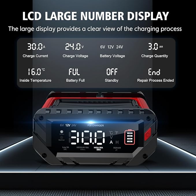 30 Amp Lithium Battery Charger, 6V10A/12V30A/24V16A Lifepo4, Lead-Acid Smart - Image 6