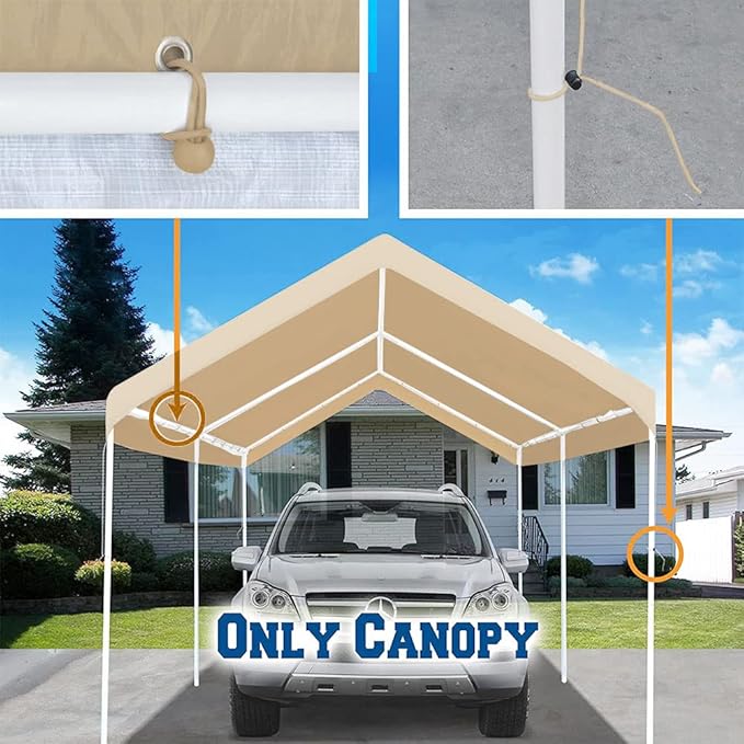 Rutile 10'x20' Carport Canopy ONLY Tent Garage Replacement Top Tarp Car Shelter - Image 5
