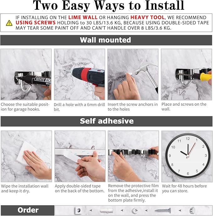 2 Racks and 3 Hooks Broom and Mop Holder Wall Mounted Garage Organizer Storage - Image 4