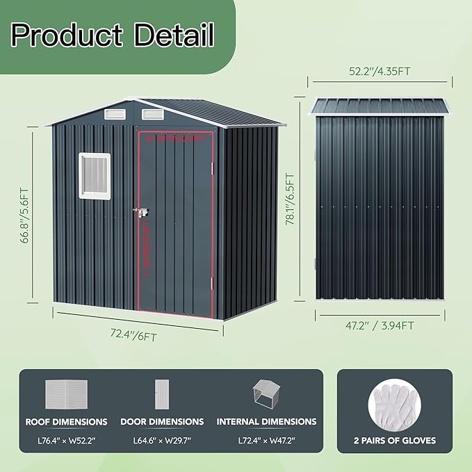 6X4X6.5 FT Compact Vertical Outdoor Steel Storage Shed - Image 3
