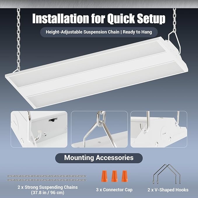 High Bay LED Shop Light 1.35FT 150W 22500LM 0-10V Dimmable 5000K Daylight - Image 6