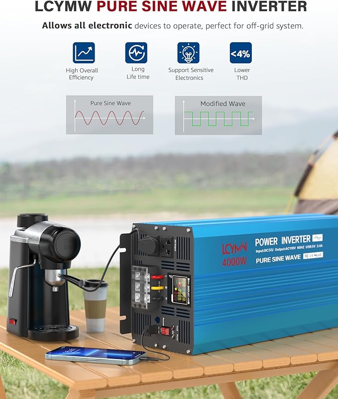 4000 Watt Pure Sine Wave Power Inverter DC 12V to 110/120V AC - Image 2