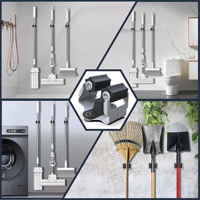 3-H Mop and Broom Holder Big Size Hanging 1 KG Extra, 45 Pack Broom Hanger Wall - Image 2
