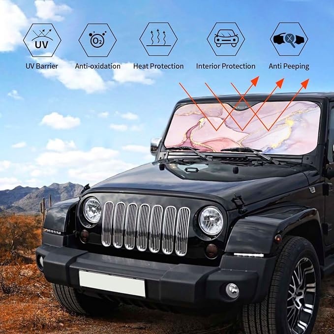 Marble Car Windshield Sunshade Front Window Sun Visor Protector Foldable Shield - Image 5