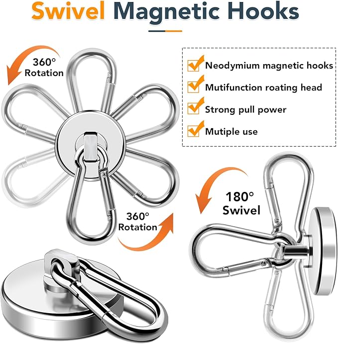 MIKEDE Magnetic Hooks Heavy Duty, 150LB Strong Swivel Neodymium Magnets - Image 2