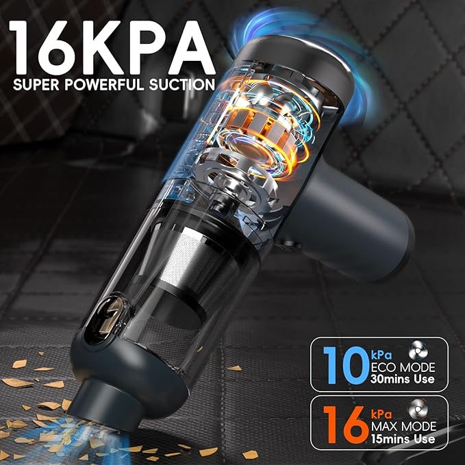 2-in-1 Car Vacuum&Air Duster, 80W/16kpa/12KRPM/30 Mins, High Powerful Dust - Image 2