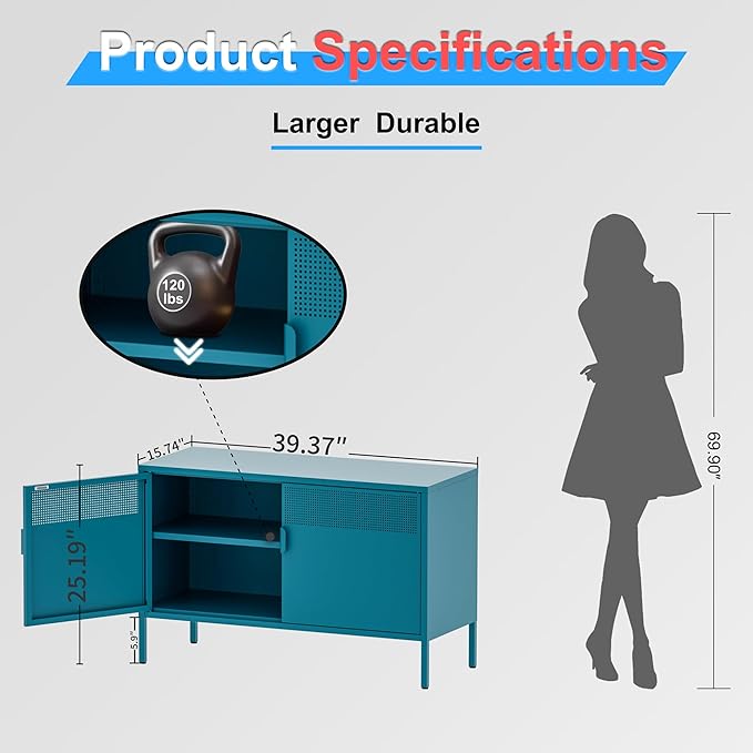 2 Door Storage Sideboard, Metal Storage Cabinet - Image 2