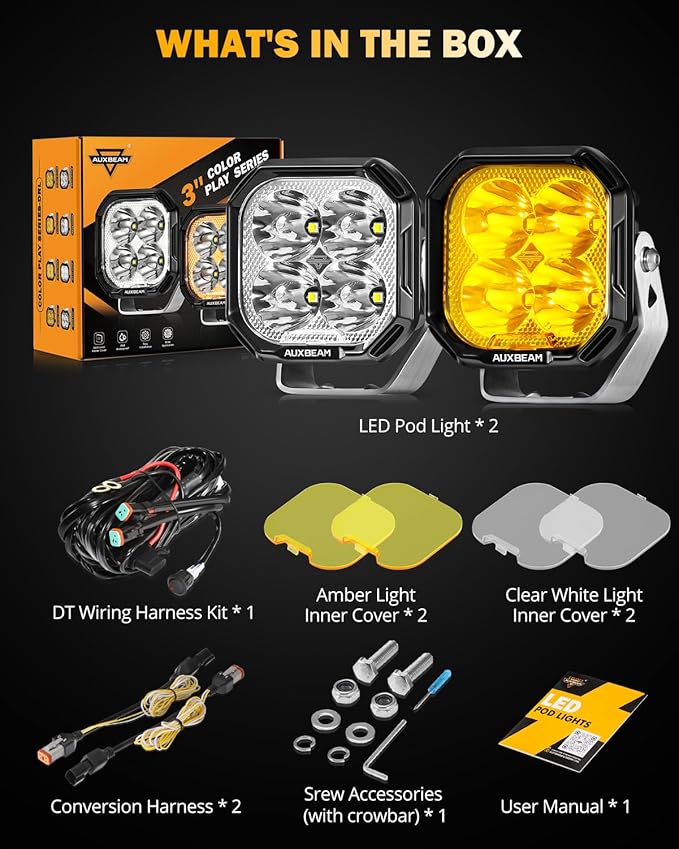 Auxbeam Color Play Series 3" LED Pod Lights, Offroad Spotlights - Image 8