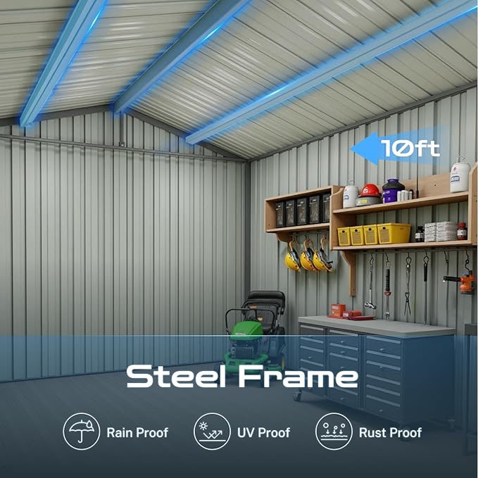 12 x 10 FT Outdoor Storage Shed, Metal Garden Tool Shed - Image 8