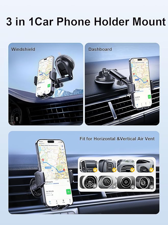 3-in-1 Car Phone Holder, Cell Phone Car Mount Fit - Image 6
