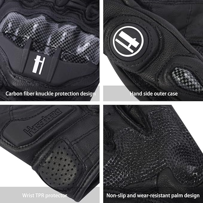 Harssidanzar Breathable Leather Motorcycle Gloves Touchscreen - Image 6