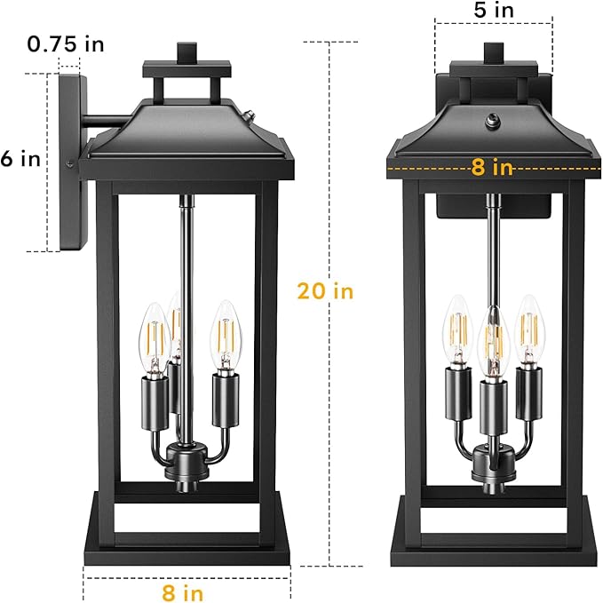 20" Large Dusk to Dawn Exterior Wall Light Fixture 3-Light, Waterproof Modern - Image 7