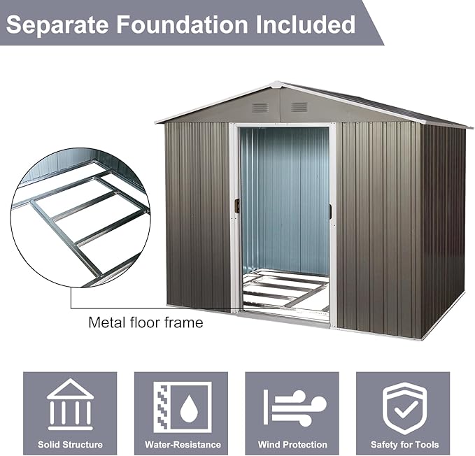 6x8 FT Outdoor Storage Shed, Metal Garden Shed - Image 4