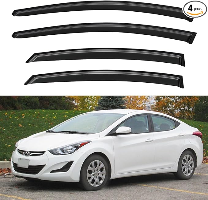 Window Visors Rain Guards for 2011-2016 Hyundai Elantra Sedan, Out-Channel by YQAUTEC