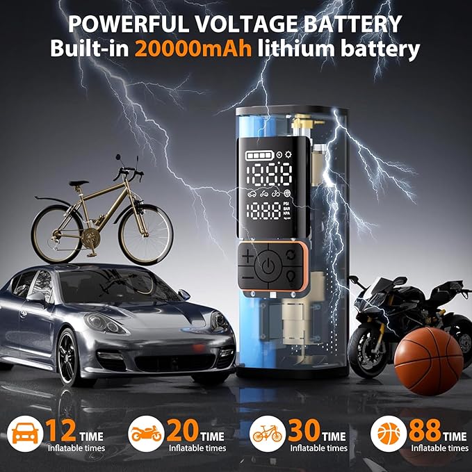 Tire Inflator Portable Air Compressor, 20000mAh 180PSI & 4X Faster Air Pump- - Image 3