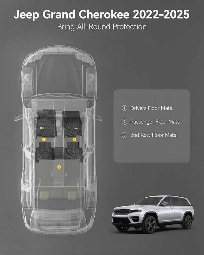 3W Floor Mats Fit for 2022-2025 Jeep Grand Cherokee TPE All Weather Custom Fit - Image 2