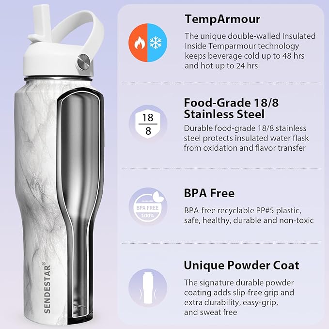 SENDESTAR 32oz Water Bottle Wide Mouth Stainless Steel Vacuum Insulated Double - Image 3