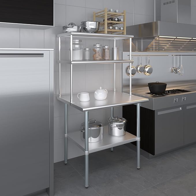 Amgood Stainless Steel Work Table Double Tier Overshelf | Metal Kitchen Prep - Image 6