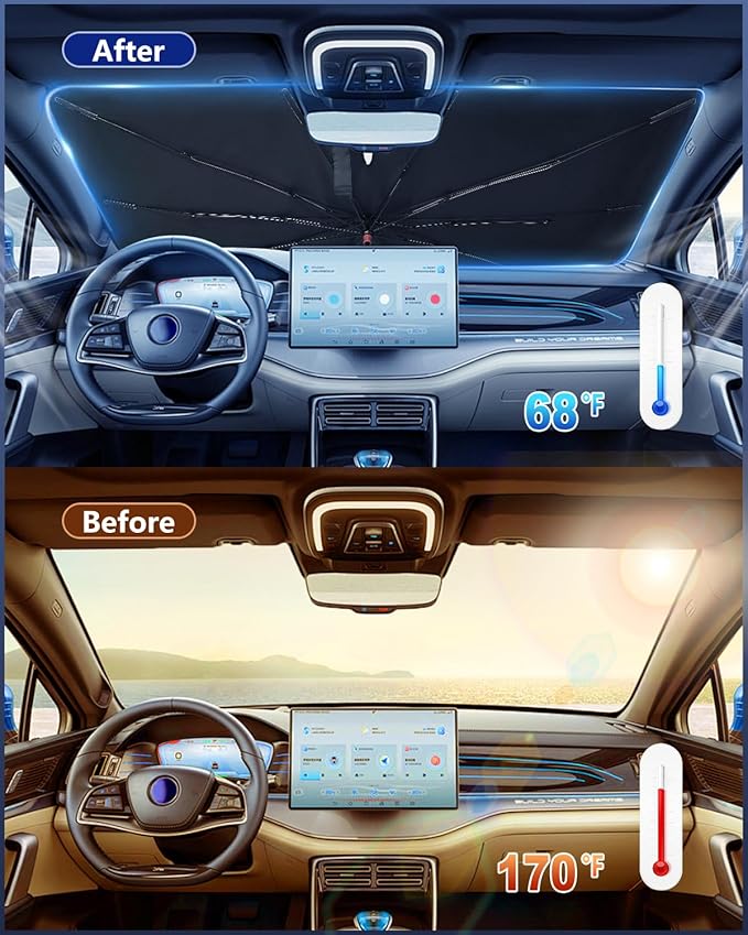 Car Windshield Sun Shade-Sun Ray Reflective Front Window Cover, Foldable Car - Image 5