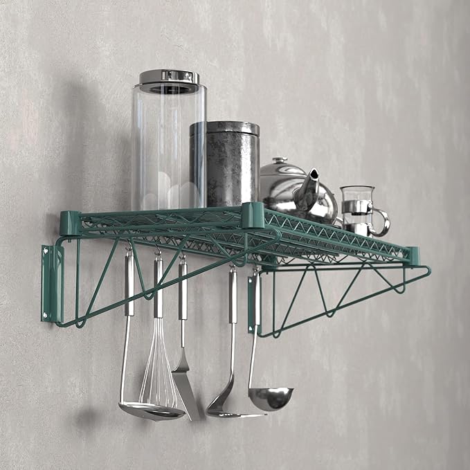 14" x 36" Green Epoxy Wire Wall Mount Shelf - Image 6