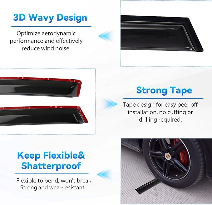 4pcs Front+Rear Smoke Tint Sun/Rain Guard Compatible - Image 4