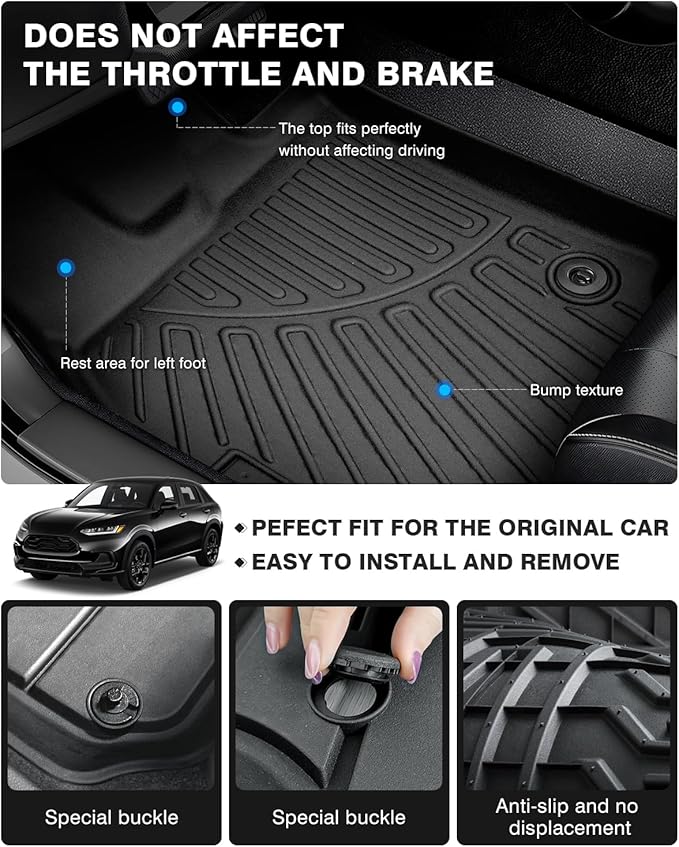 Powerty Floor Mats for 2023 2024 2025 Honda HR-V HRV Accessories All Weather - Image 4