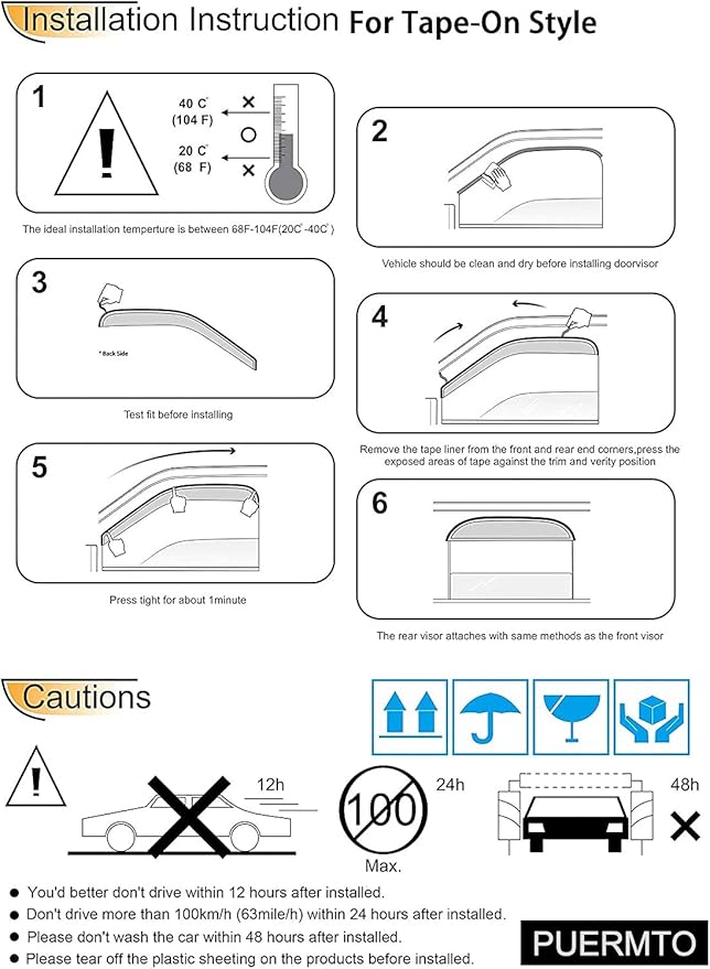 Side Window Wind Deflector, Out-Channel Tape-On Nice Rain Guards Set, Window - Image 6