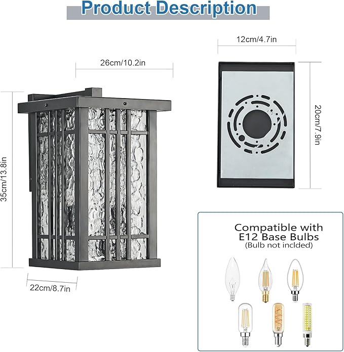 2-Light Outdoor Wall Light E26 Base Metal Frame - Image 2