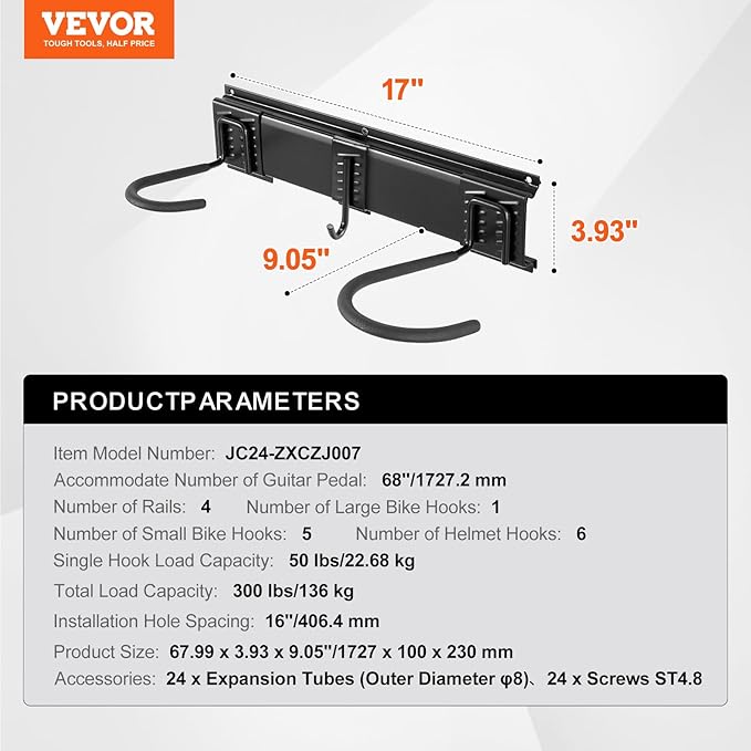 VEVOR Bike Storage Rack, 6 Bike Racks and 6 Helmets Hooks, Wall Mount Bike - Image 7
