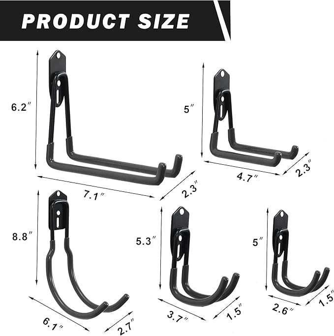 Wallmaster Garage Hooks Organizer Kit, 12 Pack Adjustable Heavy Duty Shelving - Image 5