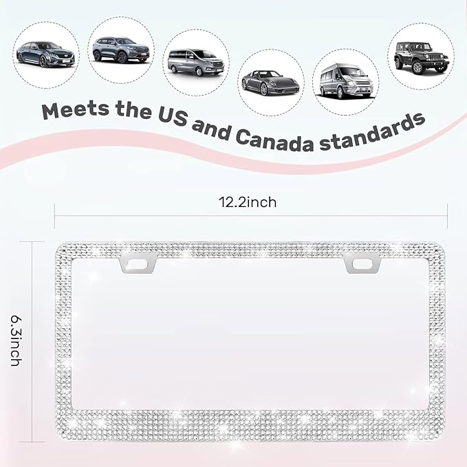 2 Pack License Plate Frames for Women, Sparkly Rhinestone Diamond Car - Image 6