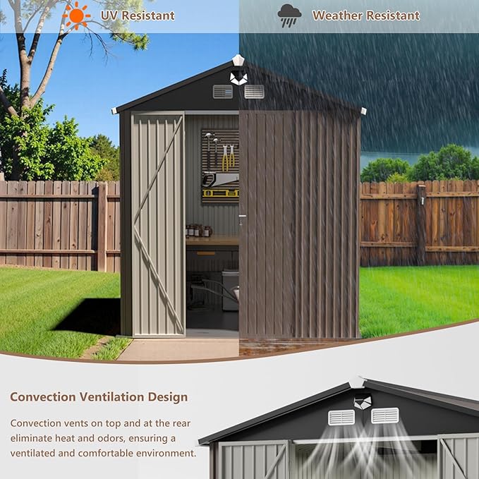 8x6 FT Outdoor Storage Shed, Metal Tool Sheds, Waterproof Outside Storage Shed - Image 6