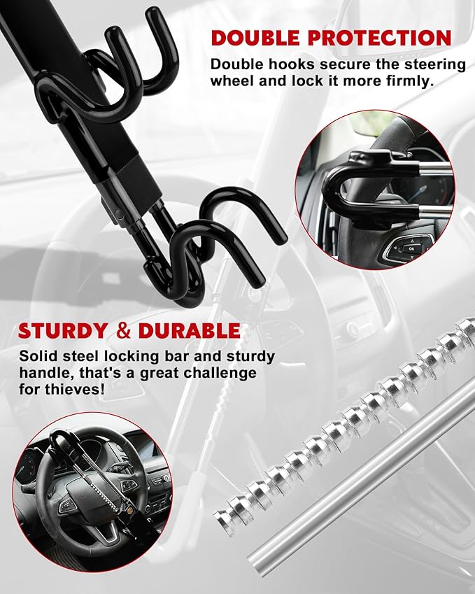 Tevlaphee Steering Wheel Lock Anti-Theft Car Device Heavy Duty Security Car - Image 7