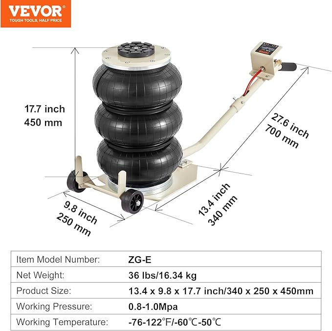 VEVOR Air Jack, 3T / 6600 lbs Triple Bag Air Jack, Airbag Jack - Image 7