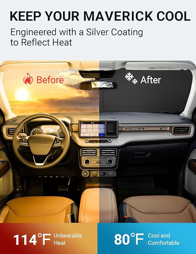 Proadsy 2025 Upgrade Windshield Sun Shade Custom Fit Ford Maverick 2022-2025 - Image 3