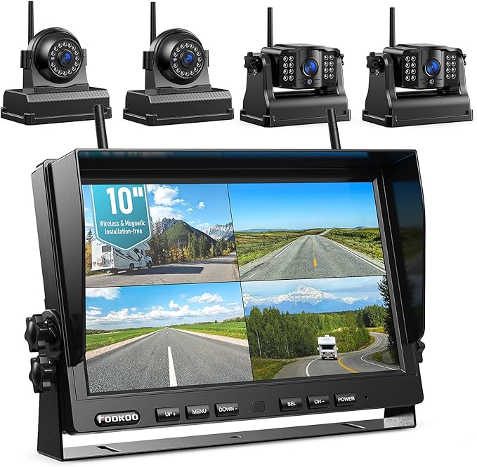 Fookoo 1080P 10" Magnetic Wireless Backup Camera 10" HD Split Screen Monitor by FOOKOO