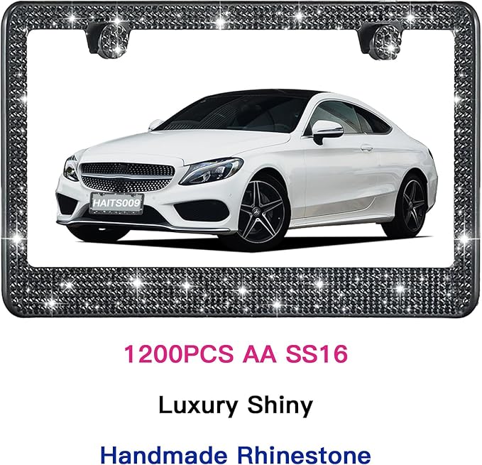 2 Pack License Plate Frames for Women, Sparkly Rhinestone Diamond Car - Image 3
