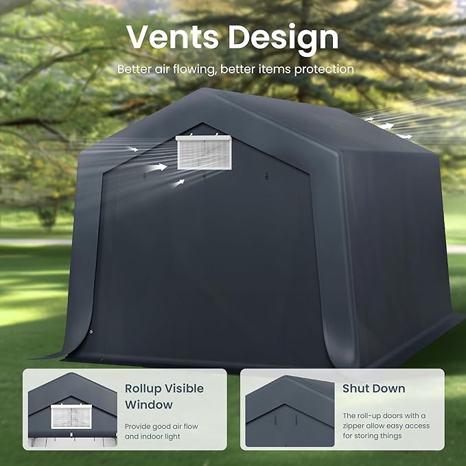 PHI VILLA 10'X15'*8.7' Outdoor Portable Storage Shelter Shed Garage - Image 4