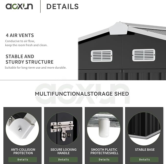 Aoxun 9.4x7.3x6.5 FT Outdoor Storage Shed, Garbage Can, Outdoor Metal Shed - Image 4