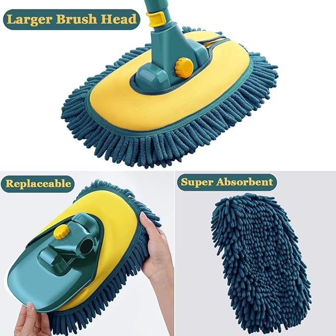 Car Wash Brush with Long Handle, Car Wash Mop Mitt with 1 Replacement Head - Image 3