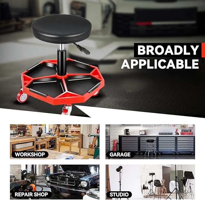 Auto Dynasty Mechanic Stool, Adjustable Rolling Pneumatic Creeper Garage Shop - Image 5