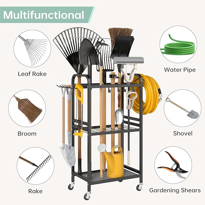 Hadulcet Garden Tool Organizer, Metal Garage Organization and Storage - Image 3