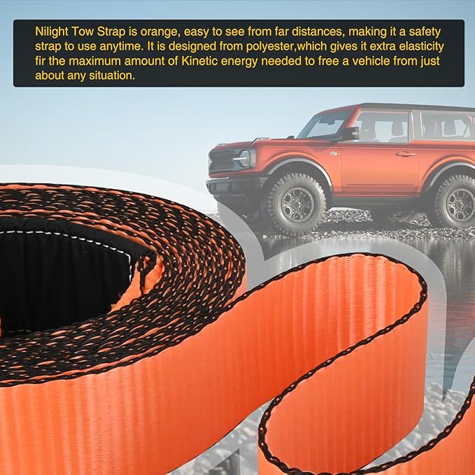 Nilight 3" x 20' Recovery Tow Strap Lab Tested 31, 500lbs Break Strength Heavy - Image 6