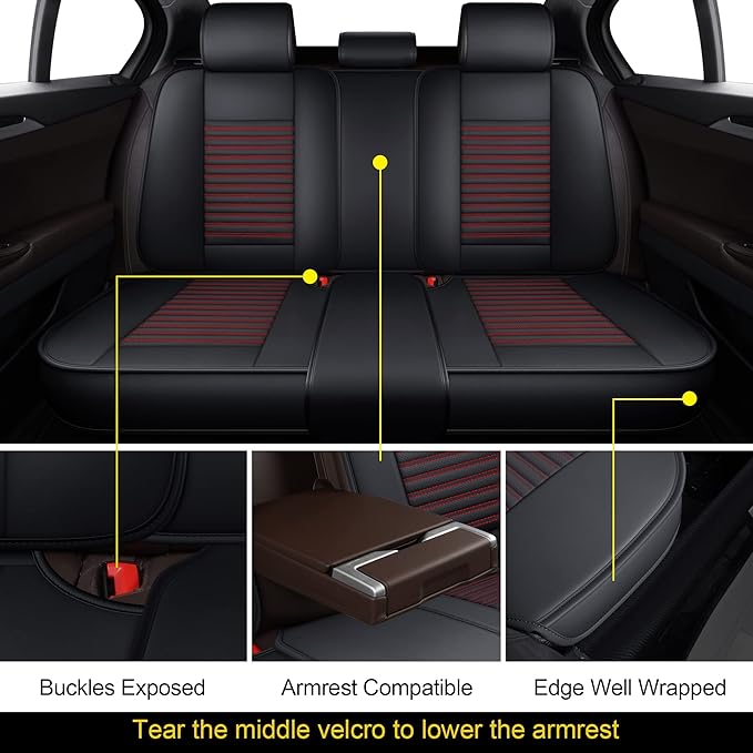 LINGVIDO Leather Car Seat Covers, Breathable and Waterproof Faux Leather - Image 3