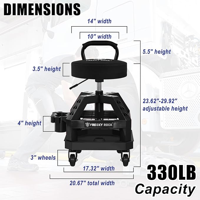 Rolling Shop Stool with Wheels, Heavy Duty Garage Work Mechanic Stool with - Image 2
