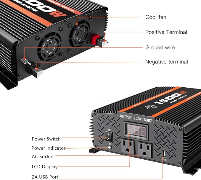 1500 Watt car Power Inverter 12V to 110V/120V - Image 3