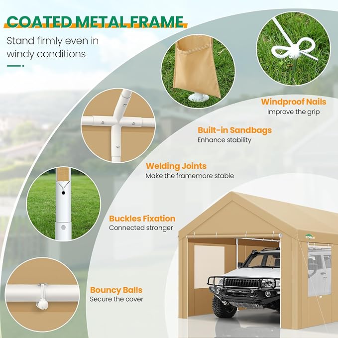 COBIZI Carports 10x20 Heavy Duty Car Canopy Garage - Image 4