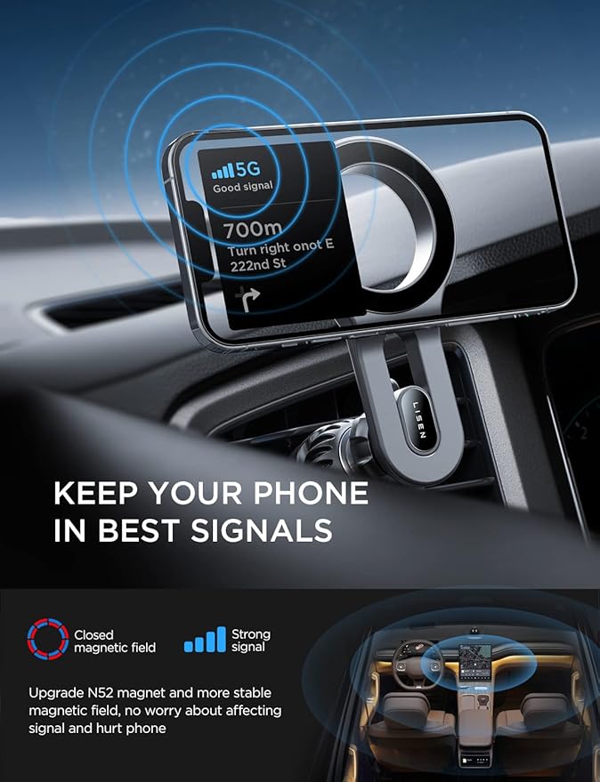 LISEN for iPhone 16 MagSafe Car Mount, Magnetic Long Arm Mag Safe Car Phone - Image 4